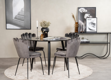 Furniture Fashion & Venture Home Limhamn & Plaza Matstolar 2-pack Grå + Runda Matbord ⌀100 Svart