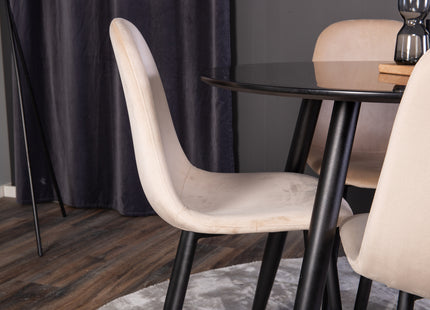 Venture Home Polar & Plaza Matstolar 2-pack Beige + Runda Matbord ⌀100 Svart
