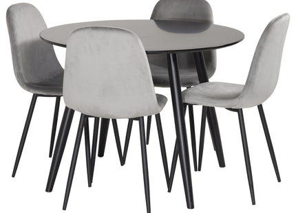 Venture Home Polar & Plaza Matstolar 2-pack Grå + Runda Matbord ⌀100 Svart