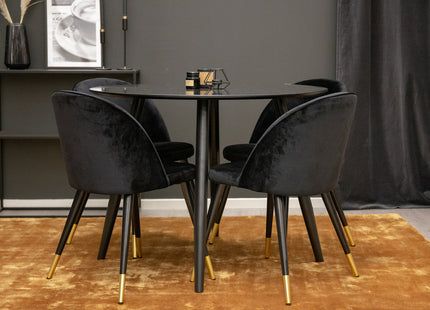 Venture Home Velvet & Plaza Matstolar 2-pack Svart + Runda Matbord ⌀100 Svart