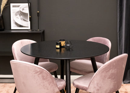 Venture Home Velvet & Plaza Matstolar 2-pack Dammig rosa + Runda Matbord ⌀100 Svart