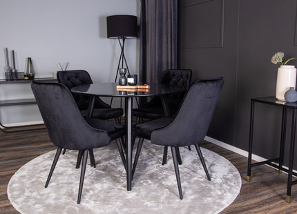 Venture Home Velvet Deluxe & Plaza Matstolar 2-pack Svart + Runda Matbord ⌀100 Svart