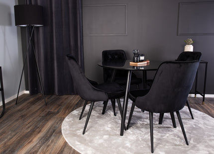Venture Home Velvet Deluxe & Plaza Matstolar 2-pack Svart + Runda Matbord ⌀100 Svart