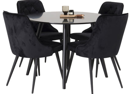 Venture Home Velvet Deluxe & Plaza Matstolar 2-pack Svart + Runda Matbord ⌀100 Svart
