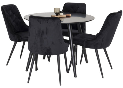 Venture Home Velvet Deluxe & Plaza Matstolar 2-pack Svart + Runda Matbord ⌀100 Svart