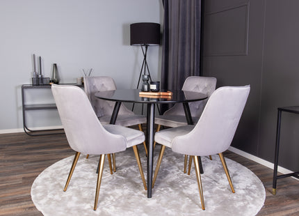 Venture Home Velvet Deluxe & Plaza Matstolar 2-pack Grå + Runda Matbord ⌀100 Svart