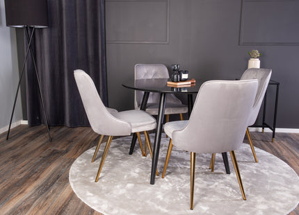 Venture Home Velvet Deluxe & Plaza Matstolar 2-pack Grå + Runda Matbord ⌀100 Svart