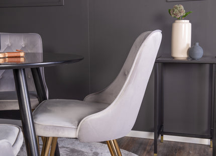 Venture Home Velvet Deluxe & Plaza Matstolar 2-pack Grå + Runda Matbord ⌀100 Svart