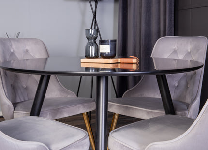 Venture Home Velvet Deluxe & Plaza Matstolar 2-pack Grå + Runda Matbord ⌀100 Svart