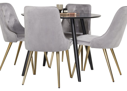 Venture Home Velvet Deluxe & Plaza Matstolar 2-pack Grå + Runda Matbord ⌀100 Svart