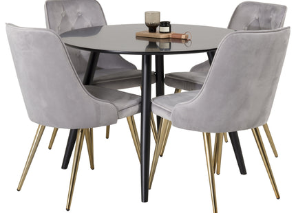 Venture Home Velvet Deluxe & Plaza Matstolar 2-pack Grå + Runda Matbord ⌀100 Svart