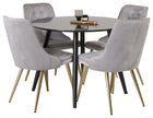 Venture Home Velvet Deluxe & Plaza Matstolar 2-pack Grå + Runda Matbord ⌀100 Svart