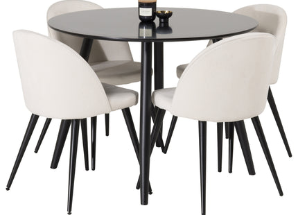 Venture Home Velvet & Plaza Matstolar 2-pack Grädde + Runda Matbord ⌀100 Svart