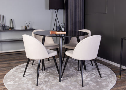 Venture Home Velvet & Plaza Matstolar 2-pack Grädde + Runda Matbord ⌀100 Svart