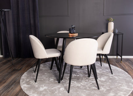 Venture Home Velvet & Plaza Matstolar 2-pack Grädde + Runda Matbord ⌀100 Svart