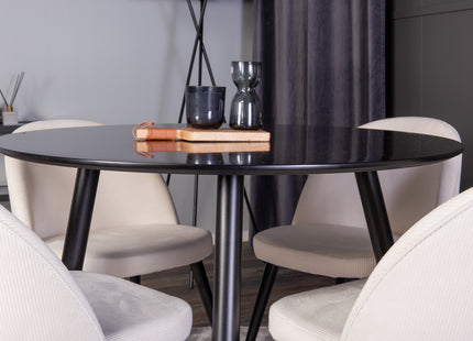 Venture Home Velvet & Plaza Matstolar 2-pack Grädde + Runda Matbord ⌀100 Svart
