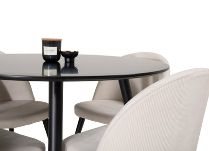 Venture Home Velvet & Plaza Matstolar 2-pack Grädde + Runda Matbord ⌀100 Svart