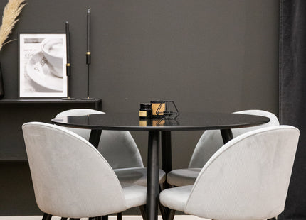 Venture Home Velvet & Plaza Matstolar 2-pack Ljusgrå + Runda Matbord ⌀100 Svart