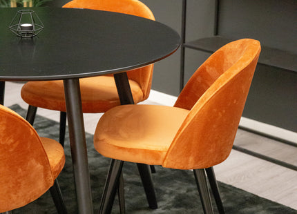 Venture Home Velvet & Plaza Matstolar 2-pack Rostig orange + Runda Matbord ⌀100 Svart
