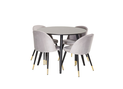 Venture Home Velvet & Plaza Matstolar 2-pack Grå + Runda Matbord ⌀100 Svart