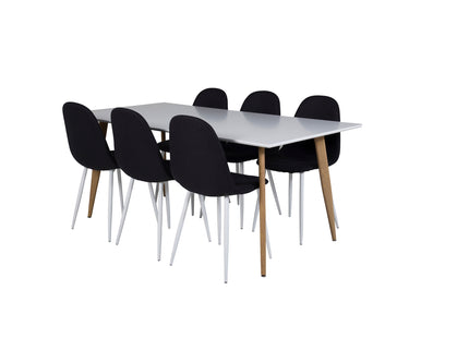 Venture Home Polar Matstolar 2-pack Svart + Rektangulära Matbord 180 x 90 Vit