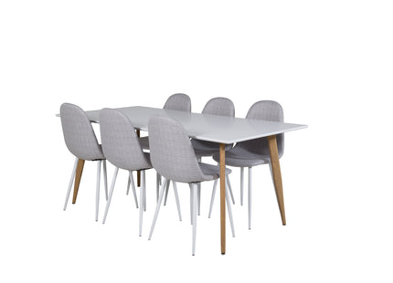 Venture Home Polar Matstolar 2-pack Grå + Rektangulära Matbord 180 x 90 Vit