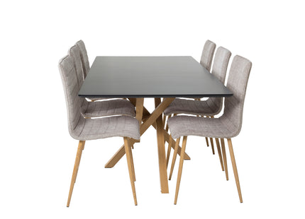 Venture Home Windu & Piazza Matstolar 2-pack Ljusgrå + Rektangulära Matbord 180 x 90 Svart