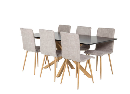 Venture Home Windu & Piazza Matstolar 2-pack Ljusgrå + Rektangulära Matbord 180 x 90 Svart