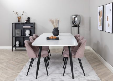 Venture Home Velvet & Polar Matstolar 2-pack Dammig rosa + Rektangulära Matbord 240 x 100 Vit