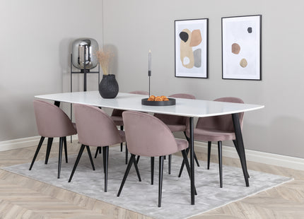 Venture Home Velvet & Polar Matstolar 2-pack Dammig rosa + Rektangulära Matbord 240 x 100 Vit