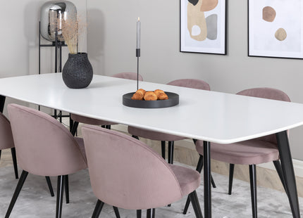 Venture Home Velvet & Polar Matstolar 2-pack Dammig rosa + Rektangulära Matbord 240 x 100 Vit