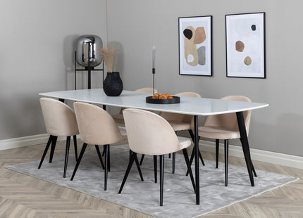 Venture Home Velvet & Polar Matstolar 2-pack Beige + Rektangulära Matbord 240 x 100 Vit