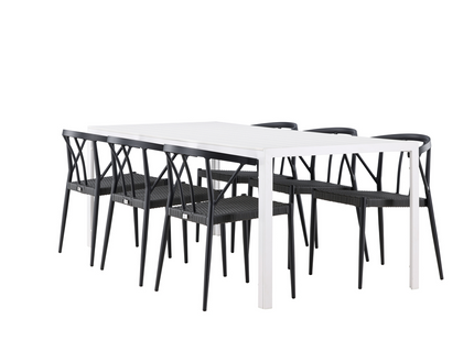 Venture Home Stina & Break Matgrupp Utomhus Med 6st Matstolar Svart/Vit