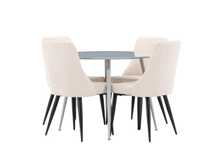 Venture Home Plaza & Leone Runda Matbord ⌀100 Grå + Matstolar 2-pack Beige
