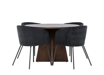 Venture Home Berit & Bootcut Matstolar Svart + Runda Matbord ⌀110 Mocca