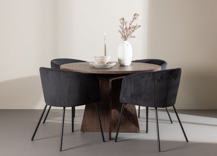 Venture Home Berit & Bootcut Matstolar Svart + Runda Matbord ⌀110 Mocca