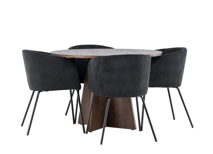 Venture Home Berit & Bootcut Matstolar Svart + Runda Matbord ⌀110 Mocca