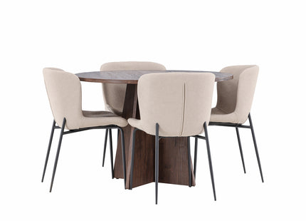 Venture Home Modesto & Bootcut Matstolar 2-pack Beige + Runda Matbord ⌀110 Mocca