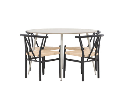 Venture Home Alfons & Plaza Matstolar Svart + Runda Matbord ⌀120 Beige