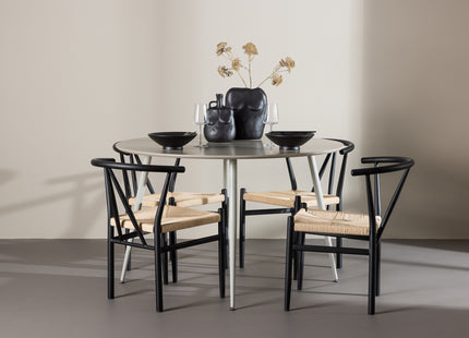 Venture Home Alfons & Plaza Matstolar Svart + Runda Matbord ⌀120 Beige