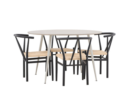 Venture Home Alfons & Plaza Matstolar Svart + Runda Matbord ⌀120 Beige