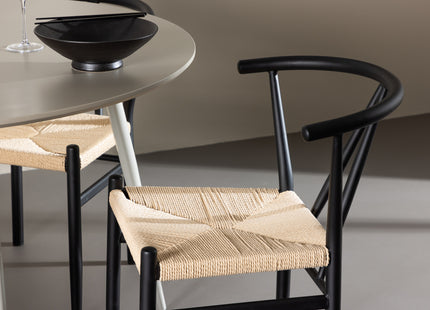 Venture Home Alfons & Plaza Matstolar Svart + Runda Matbord ⌀120 Beige