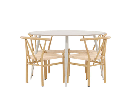 Venture Home Alfons & Plaza Matstolar Beige + Runda Matbord ⌀120 Beige