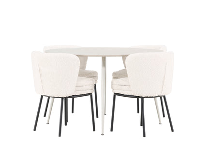 Venture Home Agnes & Plaza Matstolar 2-pack Vit + Runda Matbord ⌀120 Beige