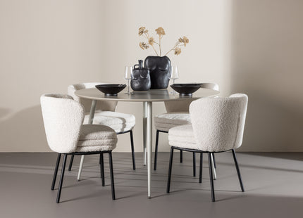 Venture Home Agnes & Plaza Matstolar 2-pack Vit + Runda Matbord ⌀120 Beige