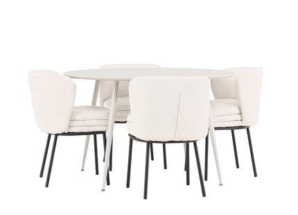 Venture Home Agnes & Plaza Matstolar 2-pack Vit + Runda Matbord ⌀120 Beige