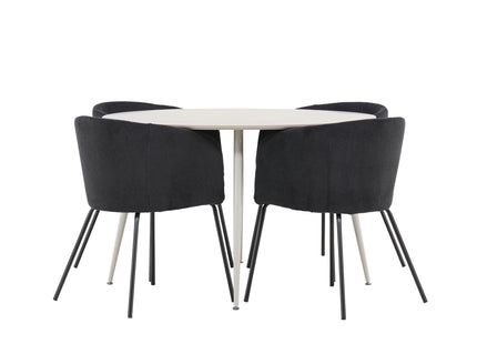 Venture Home Berit & Plaza Matstolar Svart + Runda Matbord ⌀120 Beige