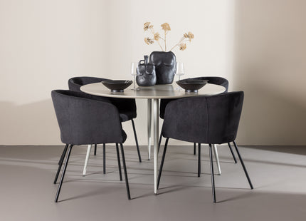Venture Home Berit & Plaza Matstolar Svart + Runda Matbord ⌀120 Beige