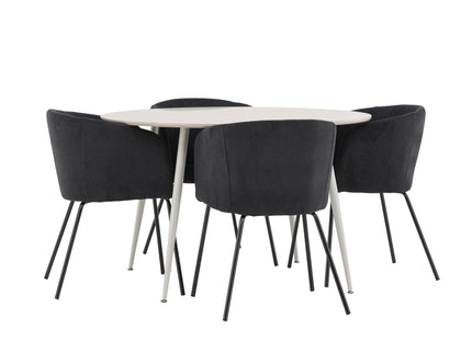 Venture Home Berit & Plaza Matstolar Svart + Runda Matbord ⌀120 Beige