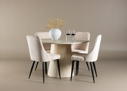 Venture Home Leone & Lanzo Matstolar 2-pack Beige + Runda Matbord ⌀120 Whitewash